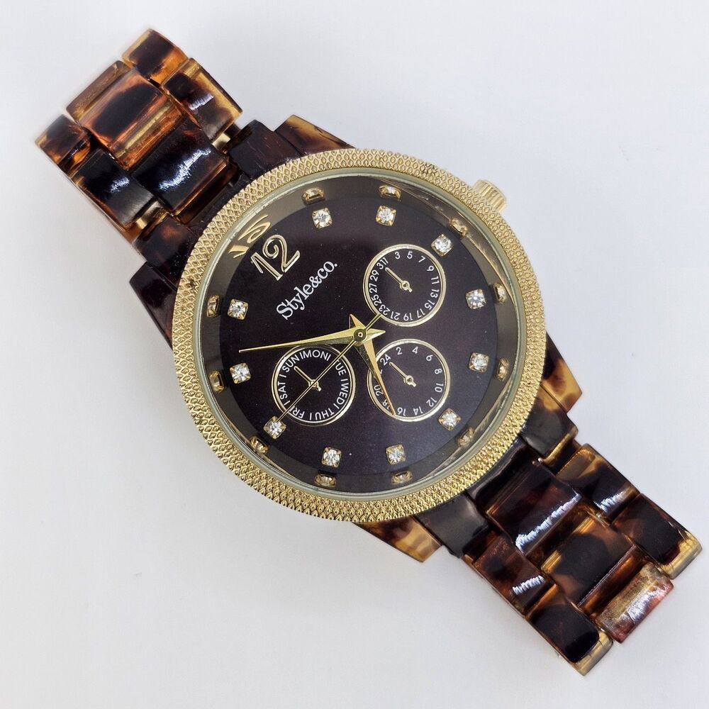 37MM Women's Watch Brown Dial Brown Plastic Bands 5" New Battery
